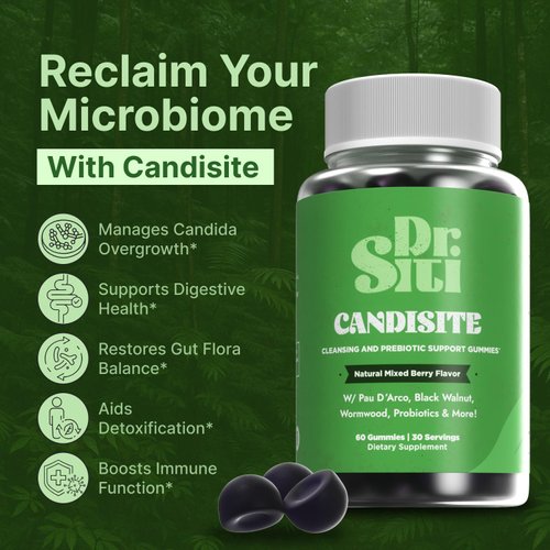 Dr. Siti Candisite Gummies | Candida Support Gummies for Gut Health Support | 10-in-1 Advanced Formula - Wormwood, Black Walnut, PAU D’Arco | Supports Digestive & Microbial Balance