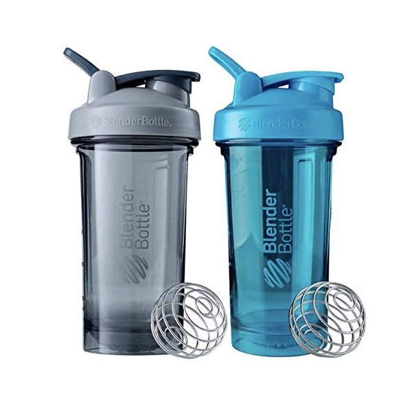 BlenderBottle Pro Series Shaker Bottle BlenderBall Rounded Base with SpoutGuard, 24 Ounce, 2-Pack (Grey - Blue)
