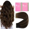 YoungSee Sew in Hair Extensions Brown Weft Hair Extensions Human Hair Dark Brown Mix Medium Brown Highlights Human Hair Weft Extensions Sew in Real Hair Extensions No Tangle 100G 22In
