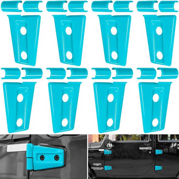 E-cowlboy Door Hinge Cover Trim Exterior Accessories for 2007-2018 Jeep Wrangler JK JKU Sport Rubicon Sahara X Unlimited 2-Door & 4-Door (Light Blue 8PCS)