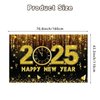 Happy New Year Banner Backdrop Decorations, Happy New Year Decorations 2025, Black Gold New Year Party Decorations Banner Backdrop for 2025, New Years Eve Party Supplies