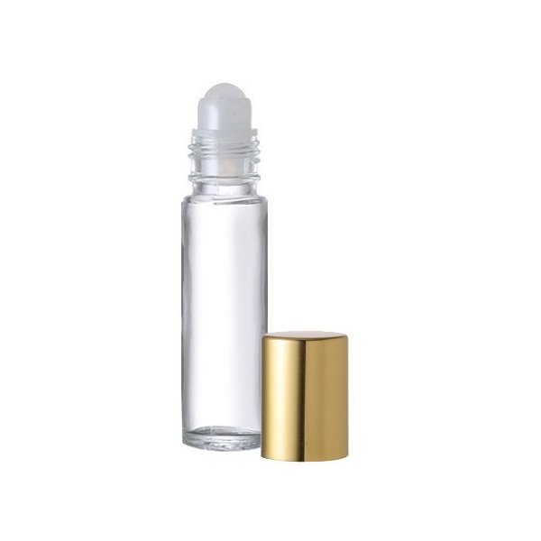 Grand Parfums 10 .33 Fl. Oz./10 Ml. Plain Glass Roll on Bottles Refillables with Balls and Metallic Gold Caps