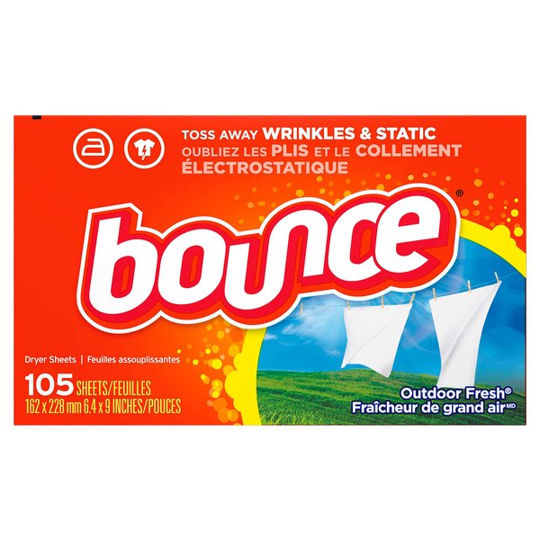 Bounce Dryer Sheets, 105 Sheets, Outdoor Fresh Scent Fabric Softener Sheets, Reduces Static, Softens and Fights Wrinkles