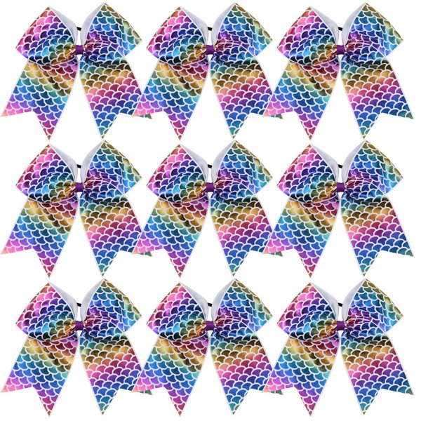 8 Inch Cheerleader Bows Ponytail Holder Cheerleading Bows Hair Tie(Mermaid)