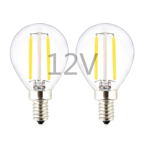 OPALRAY LED G14(G45) Globe Bulb, DC 12V / 24V Input, E12 Small Base, Dimmable with DC Dimmer, 2700K Warm White Light, 2W 200Lm, 25W Incandescent Replacement, for 12Volt Low Voltage Power, 2-Pack