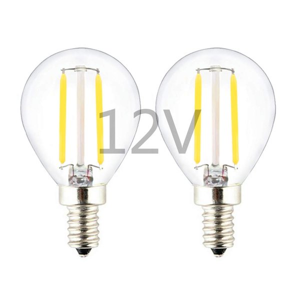 OPALRAY LED G14(G45) Globe Bulb, DC 12V / 24V Input, E12 Small Base, Dimmable with DC Dimmer, 2700K Warm White Light, 2W 200Lm, 25W Incandescent Replacement, for 12Volt Low Voltage Power, 2-Pack