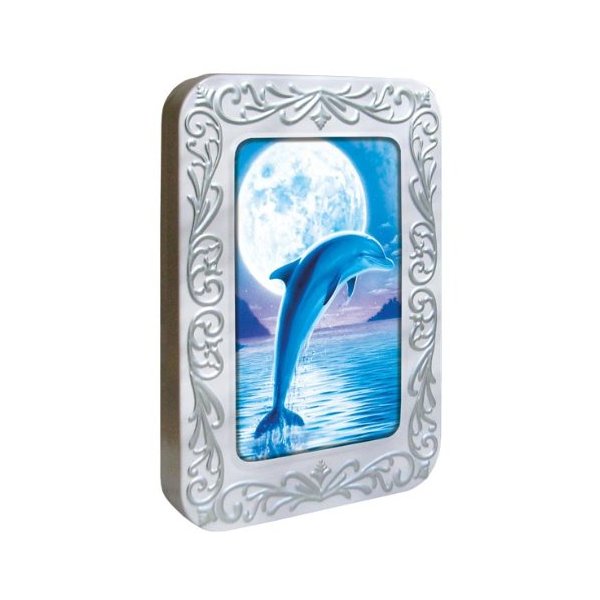 Tree-Free Greetings Noteables Notecards In Reusable Embossed Tin, 12 Card Assortment, Recycled, 4 x 6 Inches, Dolphin Moon, Multi Color (76086)