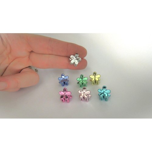 Generic Micro mini extra tiny metalic colored flower acrylic hair claw clip (Clip quantity: 6 Clips, Primary color: Gold)