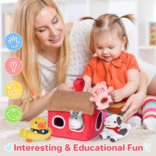 KMUYSL Baby Toys 0-12 Months, Plush Barn with Stuffed Animals Toys for Infant Newborns, Soft Sensory Toys, Birthday Christmas Easter Gifts for Baby 0-3-6-9-12 Months Boys Girls
