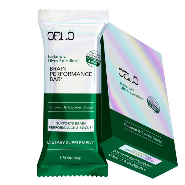 ORLO BRAIN PERFORMANCE BAR – Vegan Protein Bars for Brain & Energy Support – Focus & Memory, Pre & Post Workout Recovery – Gluten Free Snack with L-Theanine, Lions Mane, Spirulina & More (12 Bars)