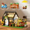 Muiurple Flower House with Coffee Shop Building Set, Outdoor Parasol & Piano Building Kits with Lights, Greenhouse Model Gifts for Her, Home Decoration Office Coffee Bar Display(485 Pieces)