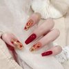 Fall Press on Nails Long Coffin Fake Nails -24Pcs Autumn Maple Leaves False Nails Thanksgiving Red Gold Maple Leaf Nail Glitter Flakes Design Nails with Glue Stick on Nails Decoration for Women Girls