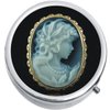 Black and White Cameo Medicine Vitamin Pill Box - portable pillbox case fits in purse or pocket
