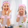 Ondder 6 Pcs Pink Spa Headband and Wristband Set Makeup Spa Headband for Washing Face Bubble Skin Care Headbands Face Wash Sponge Puffy Headband Head Bands Hair Accessories for Women Girls