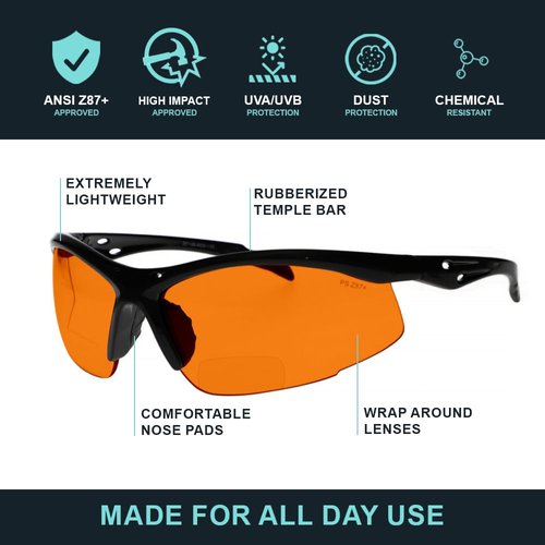 Bifocal Safety Glasses SB-9000 with Orange Lenses (+1.50)