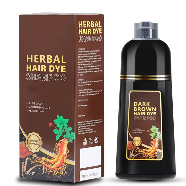 Hair Dye Shampoo for Gray Hair, Hair Color Shampoo for Women Men Gray Coverage, Herbal Ingredients 3 in 1 Black Hair Dye 500ml (Dark Brown)