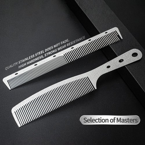 Dolmifapro 2 Pcs Metal Comb, Fine Tooth Comb, Stainless Steel Comb Set, Professional Barber Comb Hair Cutting for Hair Stylist, Easy Take, Anti Static, Heat Resistant, Travel comb, Wood Grain Design