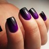 Purple Press on Nails Short Square French Fake Nail Glossy False Nails with Gradient Designs Glossy Purple Black Acrylic Nails Full Cover Stick on Nails for Women and Girls 24 Pcs…
