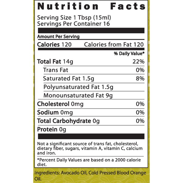 Pacifica Culinaria COLD PRESSED Extra Virgin Avocado Oil Made in USA 8.5 fl oz (250ml)Bottle (Blood Orange Avocado Oil)