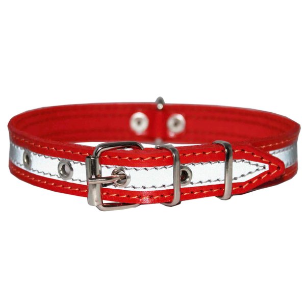 High Quality Genuine Leather Reflective Dog Collar 16" Long 3/4" Wide Red Fits 11"-13" Neck