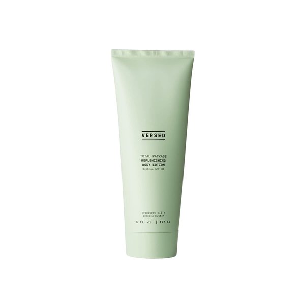 Versed Total Package Replenishing Body Lotion Mineral SPF 30 - Non-Greasy Body SPF Cream to Replenish Moisture - Zinc Oxide Sun Protection - Vegan (6 oz)