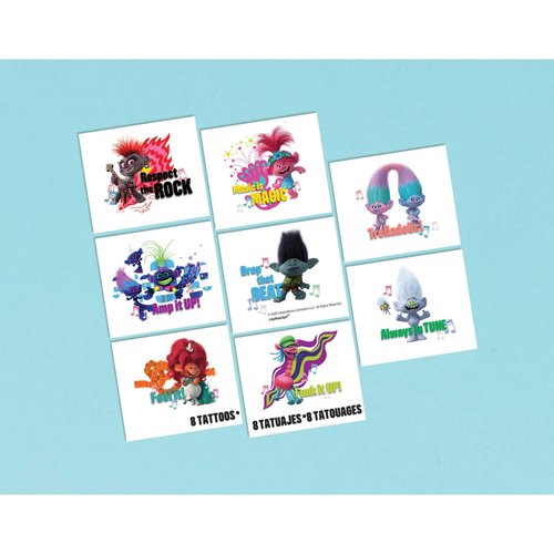 amscan Assorted Trolls World Tour Temporary Tattoos- 8 pcs.