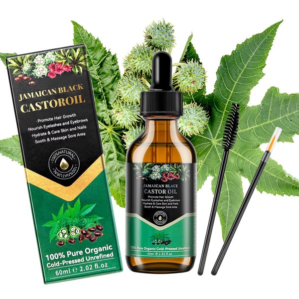 TOSOUATOP 100% Pure Natural Castor Oil Set, 60ml Organic Jamaican Black Castor Oil Cold Pressed, 【Glass Bottle】【Unrefined】, Essential Oil, Anti-aging Oil, Massage Oil, 60ml Black Castor Oil X1