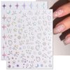 Dornail 6 Sheets Aurora Silver Star Moon Planet Nail Stickers 3D Holographic Laser Stars Nail Decals Self Adhesive Nail Art Stickers DIY Nail Design Nail Art Decoration