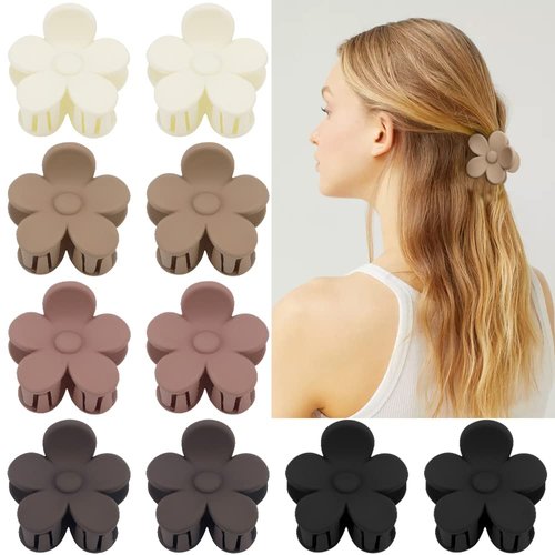 ATODEN Small Flower Hair Clips Claw Clips for Thin Hair 10Pcs Daisy Claw Clips for Hair 1.6'' Matte Tiny Hair Claws Neutral Jaw Clips for Thick Medium Thin Hair Cute Hair Accessories for Women Girls