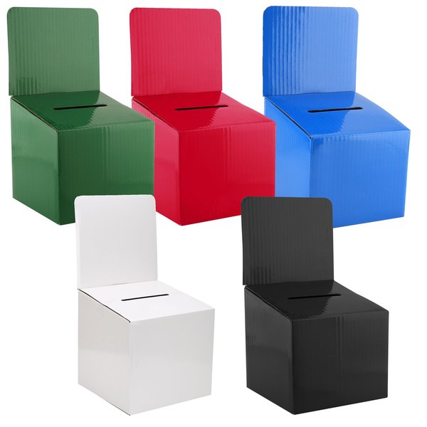 Raffle Ticket Box Donation Collection Ballot Box Reusable Sturdy thick Cardboard Box with Slot comment Suggestion Box With Removable Header 6H x 6W x 6D, Display area 6H x 6W(Variety Color 5 pack)