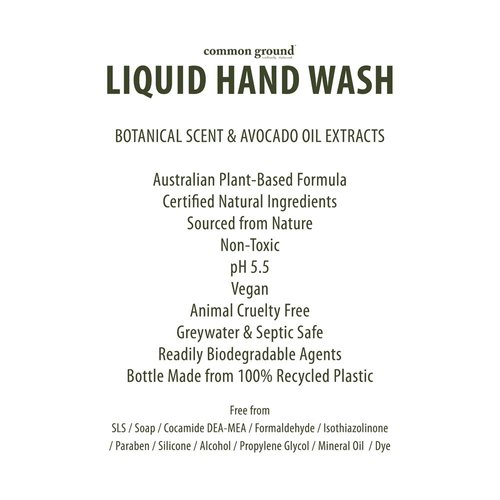COMMON GROUND All Natural Hand Wash Soap - Paraben & Cruelty Free - Daily - Organic, Vegan, Plant-Based, Avocado Oil - For All, Men, Women, Eczema, Sensitive Skin 8.4 Fl Oz (3 Pack)