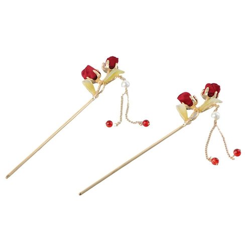 2 Pcs Chinese Style Rose Tassel Hair Stick Handmade Hanfu Traditional Style Exquisite Elegant Hair Forks Hairpins, Hair Accessories for Women Girls