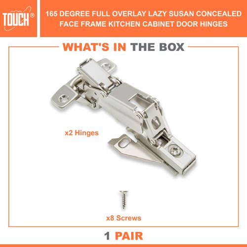 TOUCH Cabinet Hinges (1 Pair, 2 PCS) Face Frame 165 Degree Full Overlay Clip-on Lazy Susan Self Close Folding Cupboard Door 3-Way Adjustable Kitchen Corner Cabinet Hinges with Screws