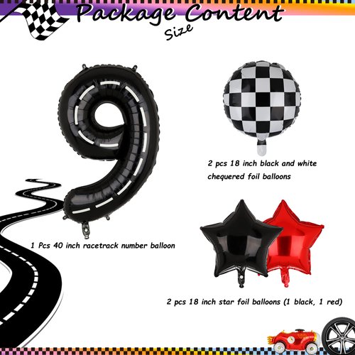 Race Car Birthday Balloons 40 Inch Racetrack Number Balloon 9 Black Boys 9st Birthday Race Car Theme Party Decor Supplies 5 Pcs