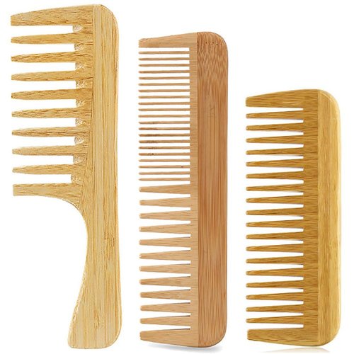 3 Pcs Bamboo Comb Set Wooden Wide Tooth Comb for Women Men, Anti-static Detangling Hair Comb for Curly Fine Straight Wet Dry Hair, Natural Bamboo Styling Comb