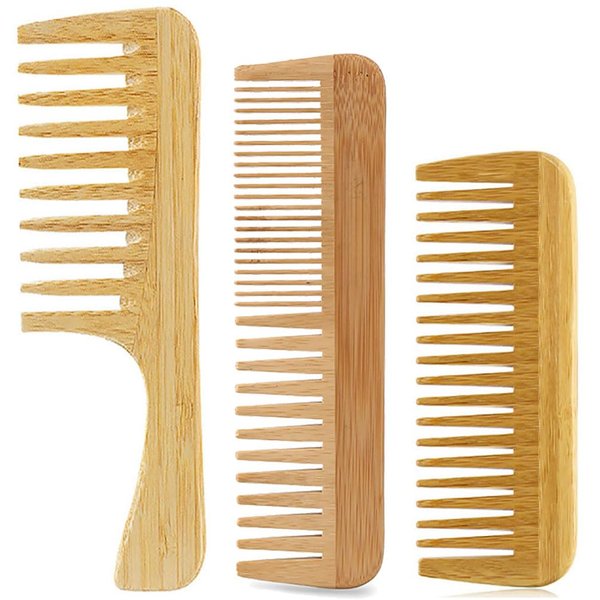 3 Pcs Bamboo Comb Set Wooden Wide Tooth Comb for Women Men, Anti-static Detangling Hair Comb for Curly Fine Straight Wet Dry Hair, Natural Bamboo Styling Comb