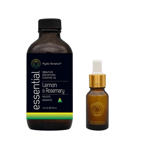 Lemon & Rosemary 4oz and 0.5oz Essential Oil Set (two bottles, one of 4 OZ. and the other of 0.5 OZ.)