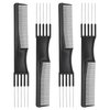 Gjinxi 4Pcs Black Combs with Metal Prong, Carbon Lift Teasing Combs with 5 Stainless Steel Pins, Teasing Comb with Metal Pick Combs for Women, Salon Teasing Back Combs for Hair Styling