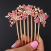 Chargances Butterfly Luxury Crystal Hair Comb Boho Shiny Flower Hair Comb Bridal Wedding Pink Rhinestone Hair Side Combs Hair Accessories Headpiece for Women and Girls (Pink)