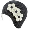 Latex Swim Cap - Women Stylish Swimming Cap Great for Ladies, Perfect to Keep Hair Dry - Suitable for Long Hair - Bubble Crepe with Black and White Flowers