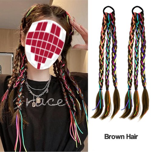 AsggBah 2 Packs Braided Ponytail Extension with Hair Tie Colored Box Braids Synthetic Wig Ponytail for Women Girls with Rubber Bands