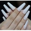 MISUD Bling Glitter False Nails, Long Coffin Fake Nails, White Press on Nails, Ballerina Shape Acrylic Nails for Women & Girls