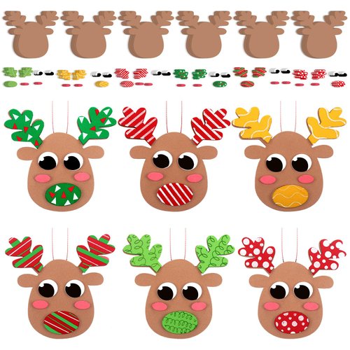 Poen 24 Pcs Christmas Foam Reindeer Craft Kit for Kids DIY Christmas Elk Decorations for Christmas Tree Decorations Classroom Activities Holiday Party Supplies, 6 Different Designs