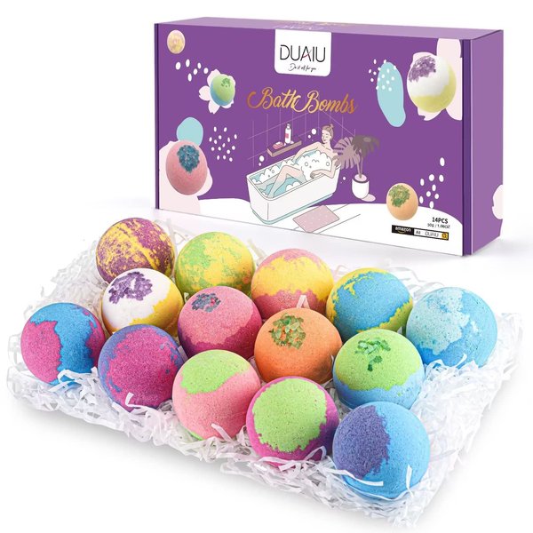 Bath Bombs Gift Set DUAIU 14Pcs Bath Bombs for Women Relaxing, Organic Bath Bombs with Natural Essential Oil, Bath Bombs for Kids, Bath Gift Set for Her/Him, Wife, Girlfriend, Mother, Dad
