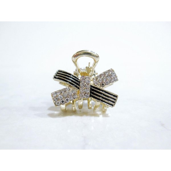 Generic Small mini gold black metal x bow shaped hair claw clip with crystals (Primary color: Rose gold)
