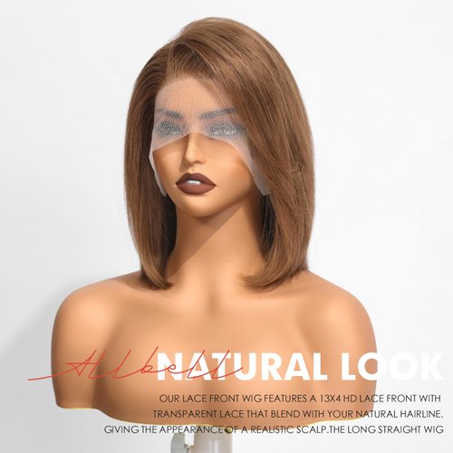 testar 13×4 Short Brown Bob Wig Human Hair Realistic HD Lace Front Wig Human Hair Ready to Go Bob Wig Glueless 12 Inch Straight Bob Human Hair Wigs for Women
