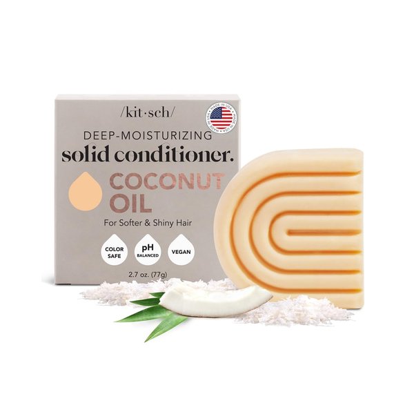 Kitsch Coconut Oil Deep-Moisturizing Hair Conditioner Bar | Made in US | Eco-friendly Daily Conditioner for Dry Hair | Nourishes & Restores Damaged Hair for Less Breakage | Paraben Free, 2.7 oz
