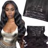 MYouan Body Wave Clip in Hair Extensions 8pcs with 20 clips 100g 100% Unprocessed Remy Hair Extensions Clip in Human Hair Extensions Natural Black Color for Women 18 inch