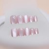 Cat Eye Press on Nails Short False Nails Bright Pink Square Acrylic Nails Full Cover Stick Glue on Fake Nails with Glitter Designs for Women - 24PCS