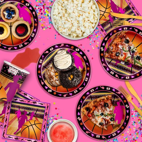 Pink Basketball Girl Birthday Party Supplies Set Plates Napkins Cups Tableware Kit for 16